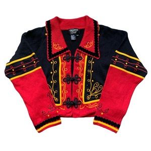 Pronto Gold Black & Red Embroidered Sweater M